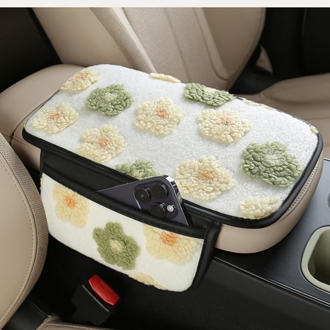 Plush Fleece Car Armrest Cover, Armrest Protection Cover with Side Storage Pockets, Armrest Seat Box Cover, Car Center Console Cushion Pad(blue-Double mouth)