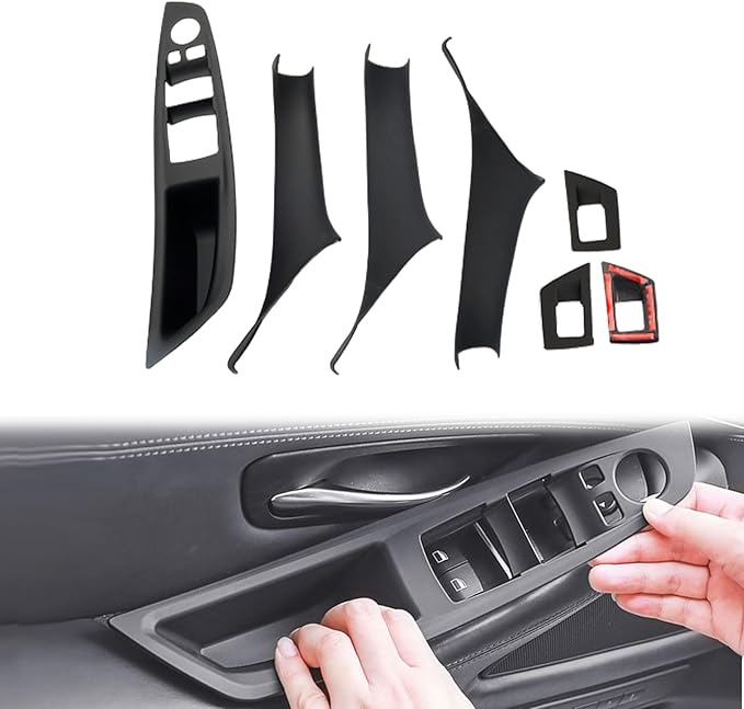 BJchiwu 7pcs No-Remove Interior Door Pull Handle Sticky Cover for BMW 5 Series F10/F11 520,523,525,528,530,535 (2010-2016) Fits Driver & Passenger Side Window Switch Armrest Panel (Black)