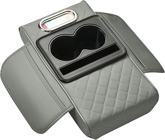 2025 New Auto Center Console Armrest Cushion with 2 Cup Holder, Car Center Console Armrest Pillow, Memory Foam Arm Rest Box Protector for Most Vehicles, Car Accessories (Grey)