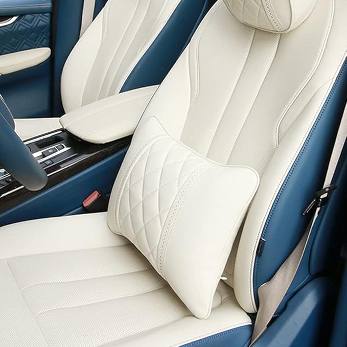 Car Pillows Napa Leather Car Seat Rest Cushion Car Lumbar Pillow for Mercedes Benz Maybach S-Class Lumbar Support Pillow car Accessories（Beige）