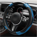 Car Steering Wheel Cover, 15 Inch Anti-Slip Stretch Leather Steering Wheel Protector, Comfortable Breathable Sporty Steering Wheel Cover for Women Men, Car Accessories (Black & Blue)