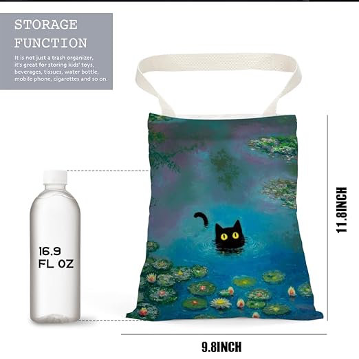 Pykfrhh Black Cat Car Trash Bag, Car Trash Bag Hanging, Waterproof Cars Back Seat Hanging Organizer and Storage Trash Bags for Vehicle Travelling Camping Lotus Decor
