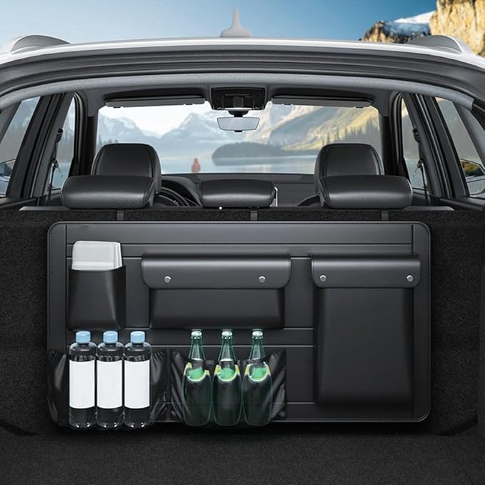SUV Car Trunk Seat Bag Back Organizer Leather Auto Backseat Hanging Storage Bag Bottle Water Cup Tools