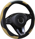 Car Steering Wheel Cover, 15 inch Carbon Fiber Microfiber PU Leather Elastic Steering Wheel Protector for Men Women,Universal Durable Car Decorative Fit for Most Cars, Trucks, SVU (Beige)