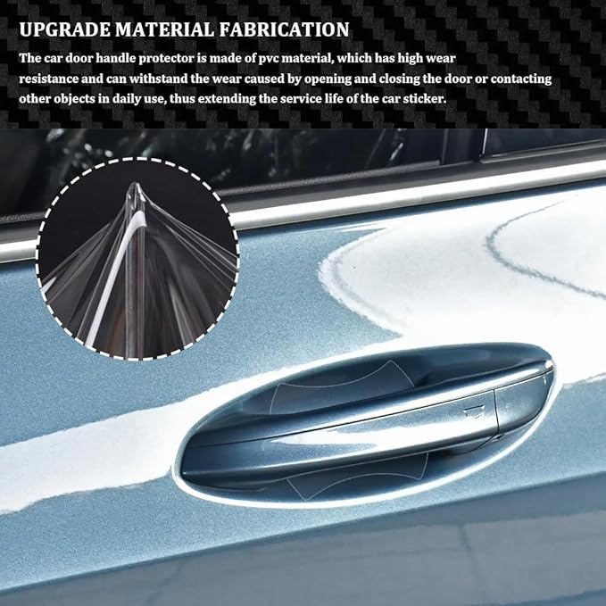 4PCS Car Door Handle Cup Scratch Protectors, Carbon Fiber Anti-Scratches Car Door Cup Protector, Universal Door Handle Protective Film, Car Door Handle Paint Cover Guard Pad for Most Car Handles