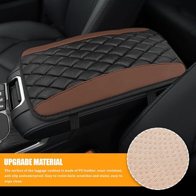 Car Center Console Cover, Leather Waterproof Armrest Seat Box Cushion Pad, Universal Decor Protector Mat, Comfortable Car Decor Accessories Fit for Most Cars, Vehicles, SUVs (Coffee)