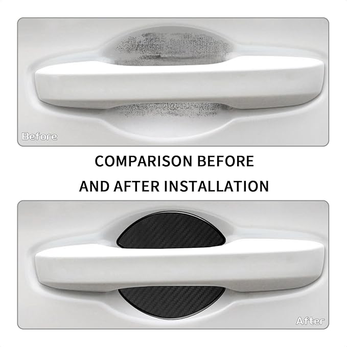 TANGSEN 4Pcs Universal 3D Carbon Fiber Texture Automotive Door Cup Handle Recess Paint Protector Cover Scratch Non-Marking Silicone Personalize Pad Sticker (Black,L)