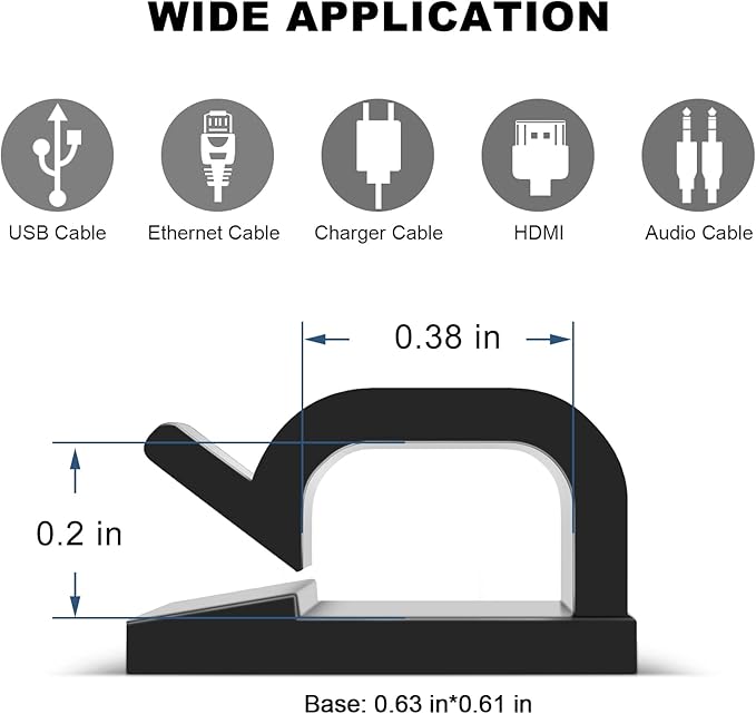 100 PCS Adhesive Cable Clips (Small, White&Black), Upgraded Wall Wire Holder Cord Organizer for Cable Management Under Desk, Light Clips Hooks for LED, Car Dash Cam, USB Cable