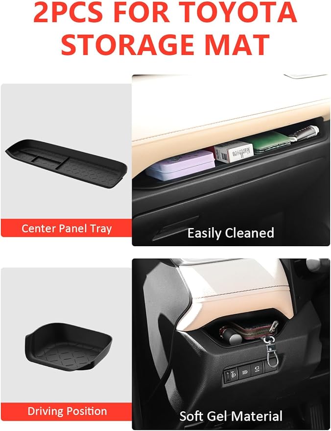 HZCZLO Storage Organizer Tray Compatible with Toyota RAV4 2025-2019 Accessories, Driver's Storage Insert Mat,Passenger Storage Organizer Silicone Mat for Toyota RAV4 2024-2020, 2Pcs