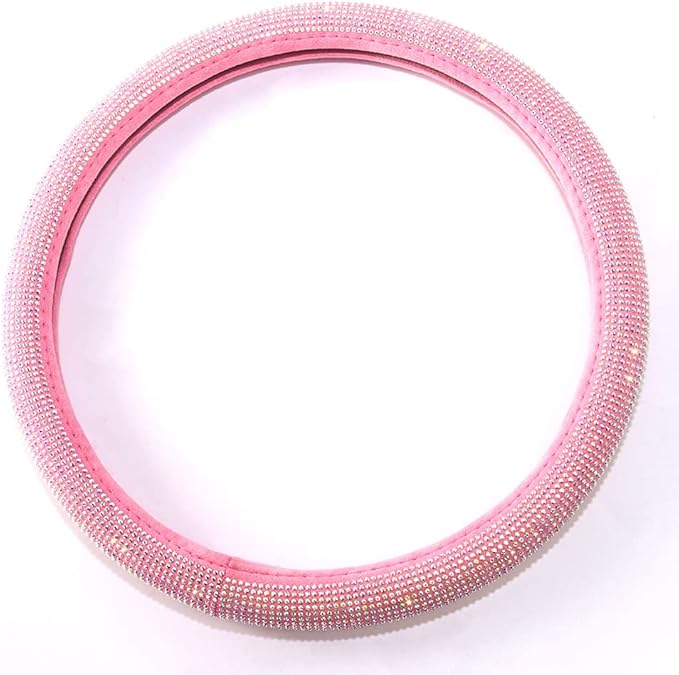Pink Bling Steering Wheel Cover for Women Sparkly Rhinestone Bedazzled Car Accessories Diamond Cute