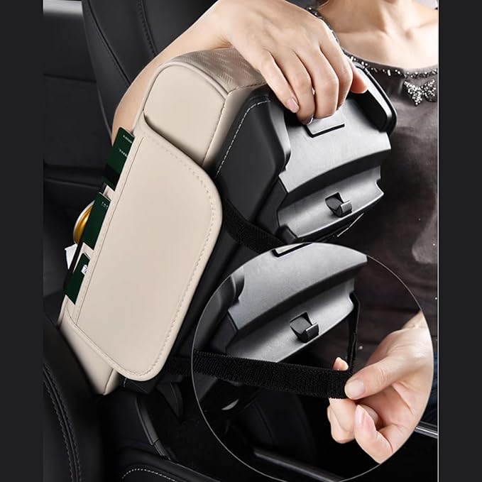 Car Arm Rest Cushion for Mazda CX-5, Center Console Armrest Pillow Car Armrest Pad Trucks with Cup Holder, Armrest Pad Storage Bag(White)