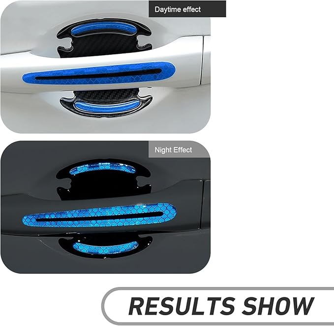 WZP 8PCS Car Door Handle Scratch Protectors, 3D Carbon Fiber Door Handle Scratch Protector Cover, Anti-Scratches Safety Reflective Strips, Universal Car Exterior Accessories for Most Vehicles (Blue)