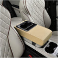 Car Center Console Armrest Pillow, Vehicle Armrest Seat Box Cushion Pad with Cup Holder & Phone Holder, Comfortable Auto Middle Console Cover, Universal for SUV RV Truck (Beige)