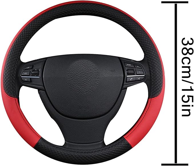 Steering Wheel Cover for Jeep Grand Cherokee 2025 2022-2024, Leather Easy Installation Car Interior Accessories Breathable Auto Protector Non Slip Grip,red