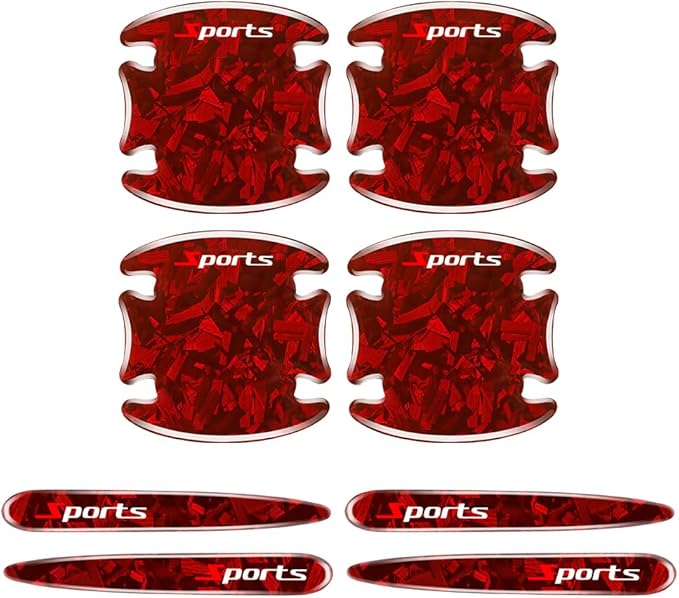 8PCS Car Door Handle Scratch Protectors, 3D Patterned Carbon Fiber-Marking，Anti Scratch,Universal for Most Cars (Red)