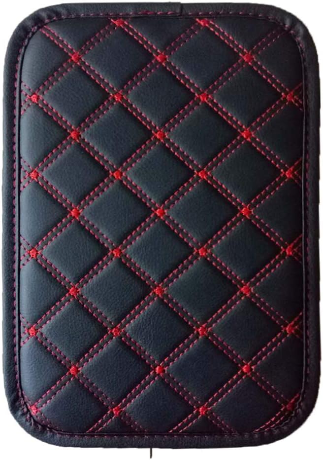 Forala Auto Center Console Pad PU Leather Car Armrest Seat Box Cover Protector Universal Fit (D-Black&Redline)