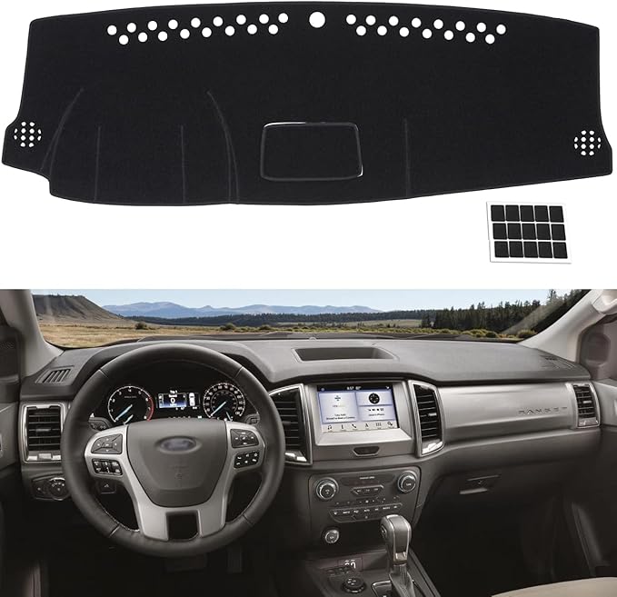 TUCAREST Dash Cover Fit for 2019-2022 Fo-rd Ranger Nonslip Car Dash Board Mat Sunshade No-Glare and Slip Pad Carpet Sunshield Protector - with Storage Compartment, No Audio Outlet Flannel Black