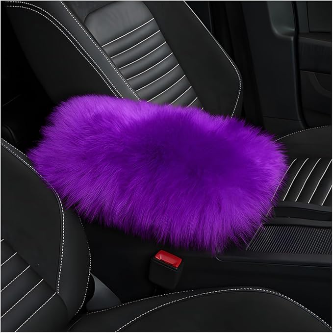 Car Center Console Cover Pad, Fluffy Middle Console Pad Armrest Seat Box Cover, Universal Furry Arm Rest Decoration Protector for Car Truck SUV, Interior Car Accessories (Purple)