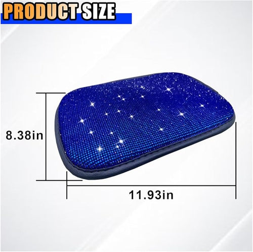 11.9''×8.4'' Bling Car Center Console Cover, Crystal Diamond Elbow Pillow Car Armrest Seat Box Cover, Soft Arm Rest Protective Cushion Pad for Women Girls, Auto Interior Decor for Car SUV (Blue)