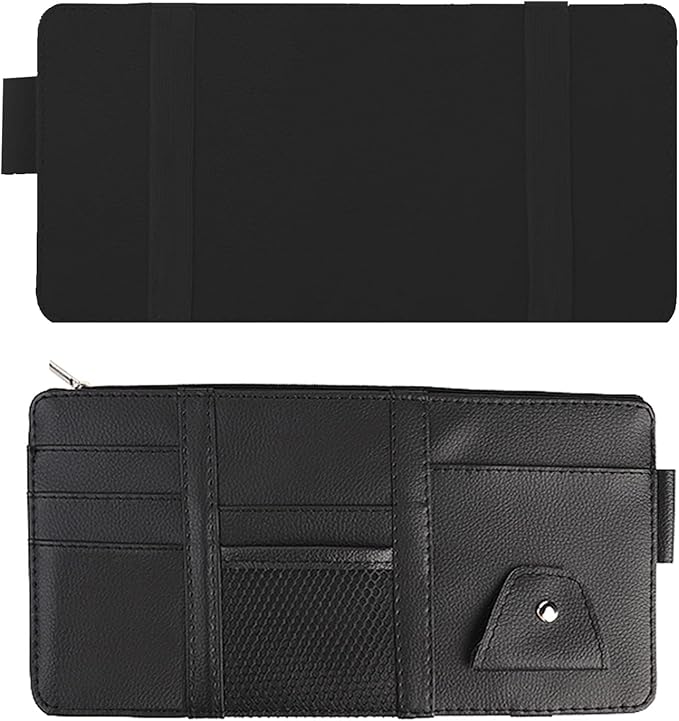 Aturmon 2 Packs Car Sun Visor Multi-Pocket Organizer for SUV & Truck, Auto Visor Storage Pouch with Big Zipper Pocket, Card Sleeve, Driving License, Insurance, Sunglasses, Pen, Key, Lipstick