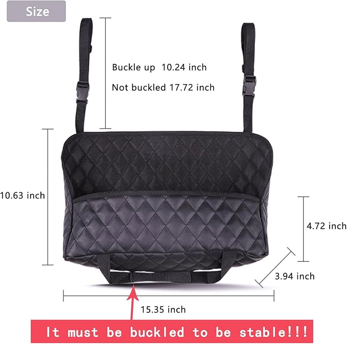 Car Purse Holder - PU Leather Net Pocket Between Seats Organizer - Large Capacity Bag