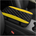 Car Center Console Cushion Pad, 12.6"×7.5" Waterproof Leather Armrest Seat Box Cover Protector, Soft Comfortable Anti-Scratch Arm Rest Console Pad for Most Cars Trucks SUVs (Black & Yellow)