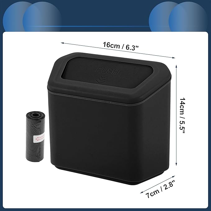 Car Trash Can Car Door 6.3" Length 2.8" Width 5.5" Height Auto Trash Bin Plastic Black Hanging