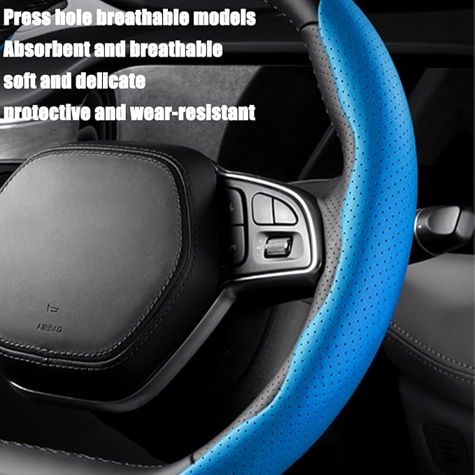 LoyaForba Car Steering Wheel Cover, Universal 15 Inch Leather Segmented Auto Steering Wheel Protector, Anti-Slip and Soft Breathable, Car Interior Accessories for Most Vehicle, SUV, Truck (Blue)