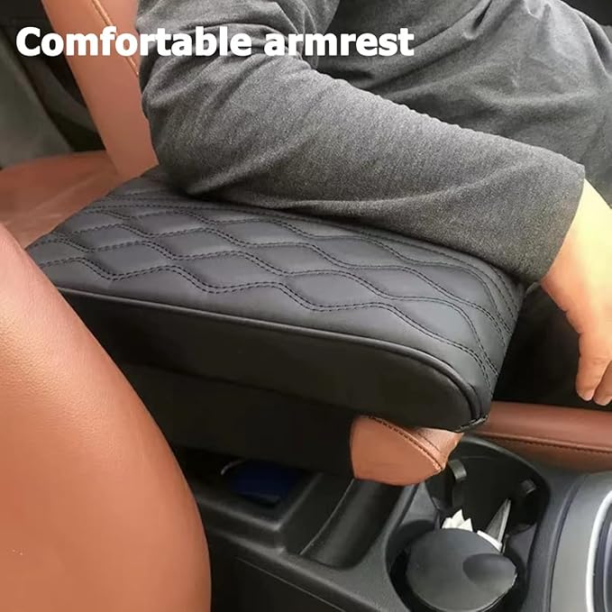 BODLYL Car Center Console Cover, Memory Foam Car Armrest Cushion, Black Auto Arm Rest Pad, Leather Arm Rest Covering Car, Hand Rest Pillow for SUV/Truck/Vehicle (Black)