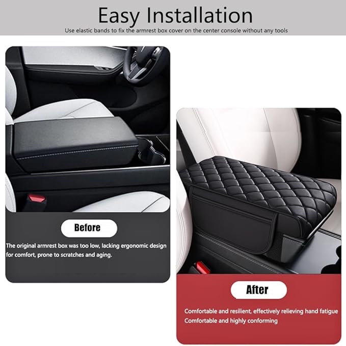 Universal Memory Cotton Car Armrest Box Pad, 2026 New Leather Car Armrest Box Pad with 2 Storage Bags, Auto Armrest Seat Box Cover, Center Console Cover Cushion for SUV, Car, Truck (Red)