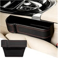 Car Seat Gap Filler Organizer with Cup Holder Expander, Leather Console Seam Filler Storage Box, Auto Front Seat Gap Organizer for Phones Keys Glasses, Universal Fit (Black/Red Driver)