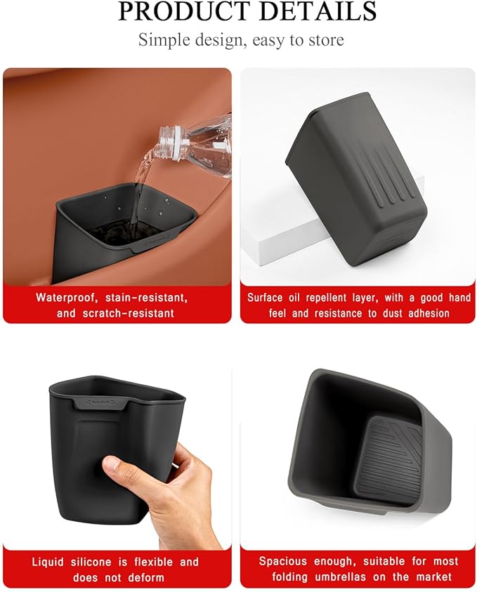 XmuxHai Car Interior Storage Box, Black Silicone Door Side Organizer with Umbrella Holder and Trash Can, Vehicle Accessory (Black)