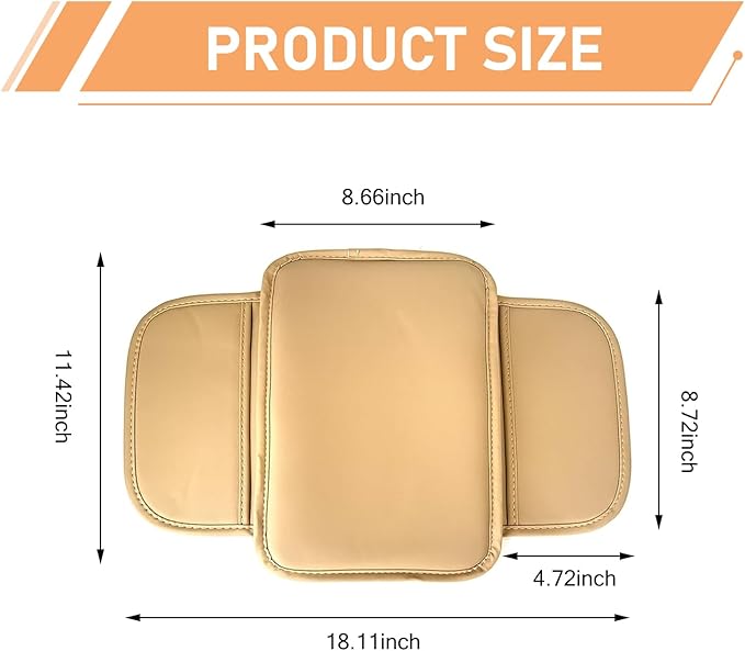 Car Center Console Cover, Car Leather Armrest Pad with 2 Storage Pockets, Center Console Anti-Scratch Booster Cushion, Universal Console Protector for Most Cars, SUVs and Trucks (Beige)