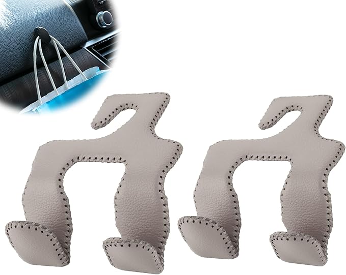 Car Hooks for Purses and Bags,Car Purse Holder Upgraded 2 in 1 Durable Hanger Leather Headrest Hook Car Back Seat Organizer Storage for Purse Car Interior Accessories,2-Pack,Beige