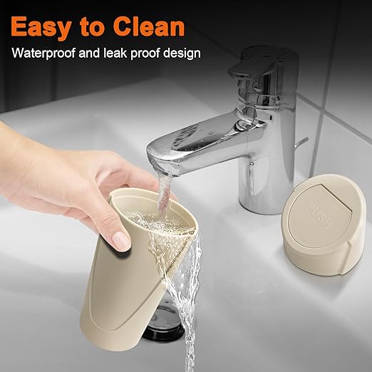 Kincown Car Trash Can, 2 Packs Mini Car Trash Bin with Lid, Leakproof Cup Holder Car Garbage Can with 60 Trash Bags, Vehicle Front Back Seat Organizers and Storage for Car, Home, Office, Beige