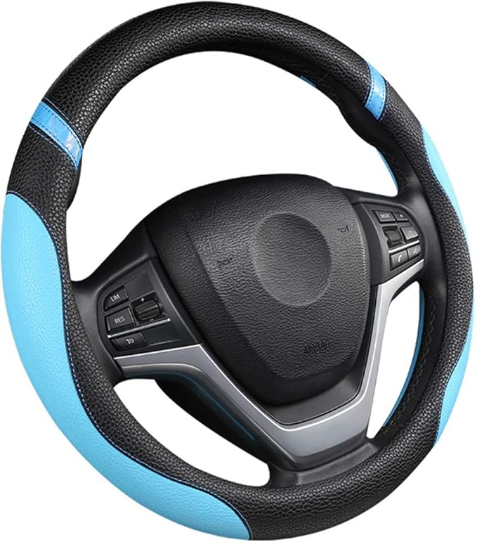 Universal Leather Steering Wheel Cover for Women Steering Wheel Cover for Car 15 inch (Blue)