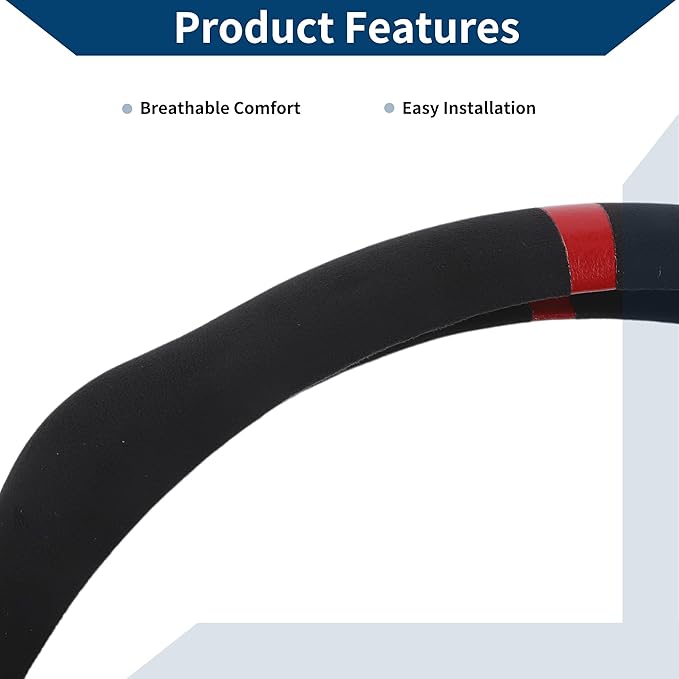 Suede Steering Wheel Cover ABS Car Steering Wheel Protector 14.96" Black Red 1 Pc