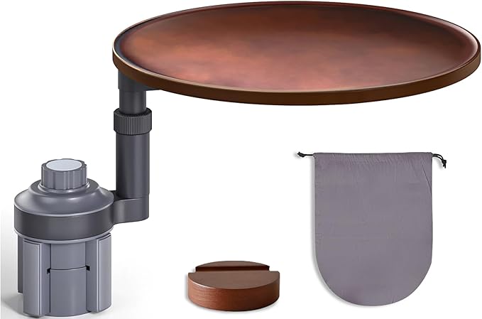 Ymipre Car Desk for Laptop & Car Table Tray, Height-Adjustable 360° Rotating Wood Car Laptop Mount, Cup Holder Table, Steering Wheel Tray, Compatible with Tesla & Most Vehicles