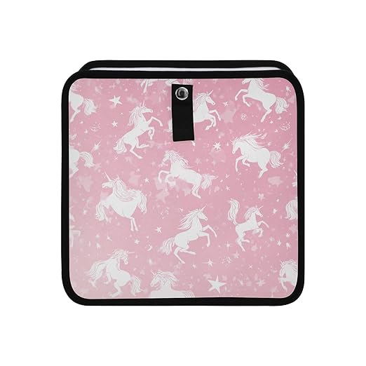 Car Trash Can Organizer Bin with Adjustable Strap for Back Front Seat Console Waterproof Leakproof Collapsible Portable 11 Inch Pink Unicorns Silhouette and Stars