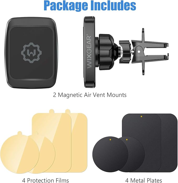 WixGear Magnetic Phone Car Mount, [2 Pack] Air Vent Car Phone Mount Holder, Phone Holder for Car with Twist-Lock Base, Compatible with All Smartphones