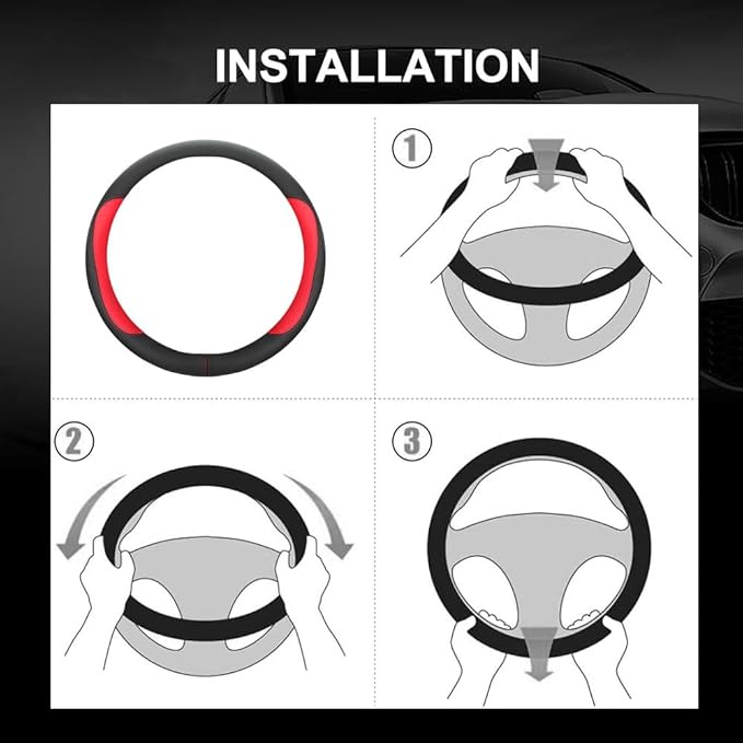 Car Steering Wheel Cover,Microfiber Leather Steering Wheel Cover Universal 14.5-15 inch, Anti-Slip Breathable Auto Wheel Cover Protector for Men Women (Black&Red)
