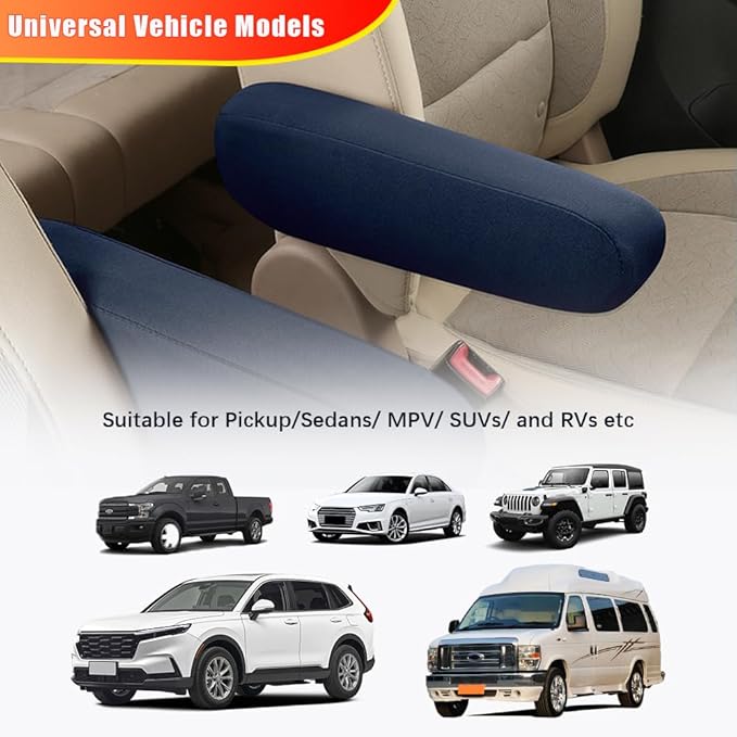 Smeyta 2PC Car Front Seat Armrest Covers,Universal Size Seat Arm Rest Cover,Flat Cloth Fabric Armrest Cover,Car Interior Accessories(Navy Blue,1Pair)