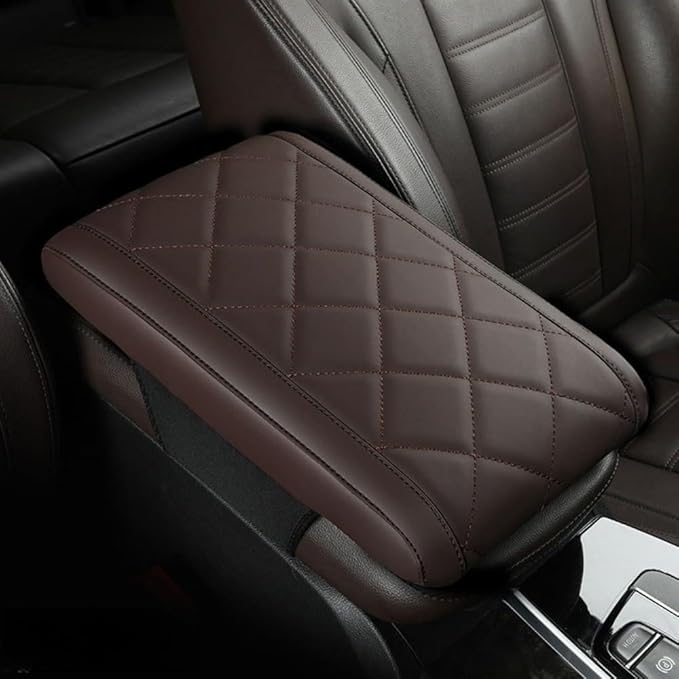 Car Center Console Cover Nappa Leather Memory Foam Armrest Box Seat Box Cushion Protector Pad Comfortable Height Increase Universal for Car Truck SUV (Diamond,Deep Coffee)