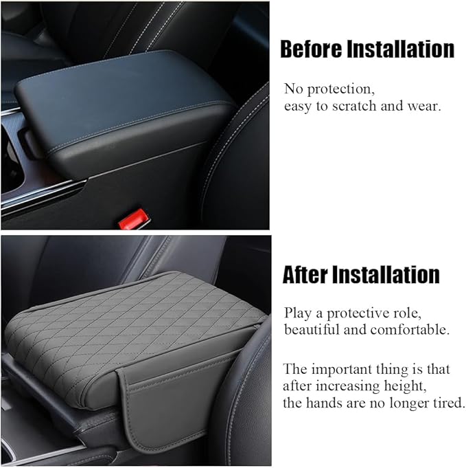 Car Center Console Armrest Cover, Leather Car Center Console Cover Cushion with 2 Storage Bags, Universal Center Console Pad Thickened Memory Foam Car Armrest Lids Storage Box (Gray)