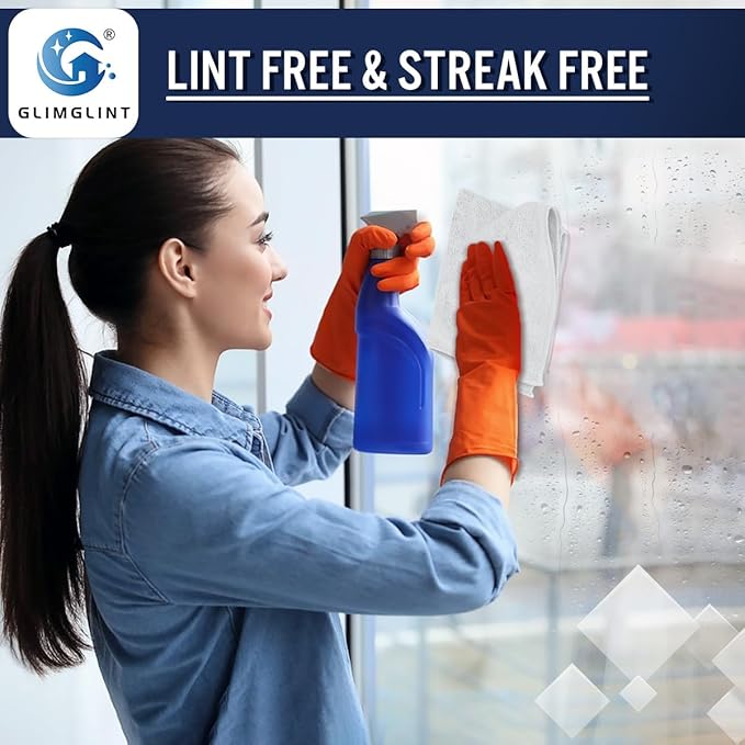 GLIMGLINT White Microfiber Cleaning Cloth, 150 Pack Cleaning Rags, Cleaning Towels with 3 Color Assorted, 14"X12"