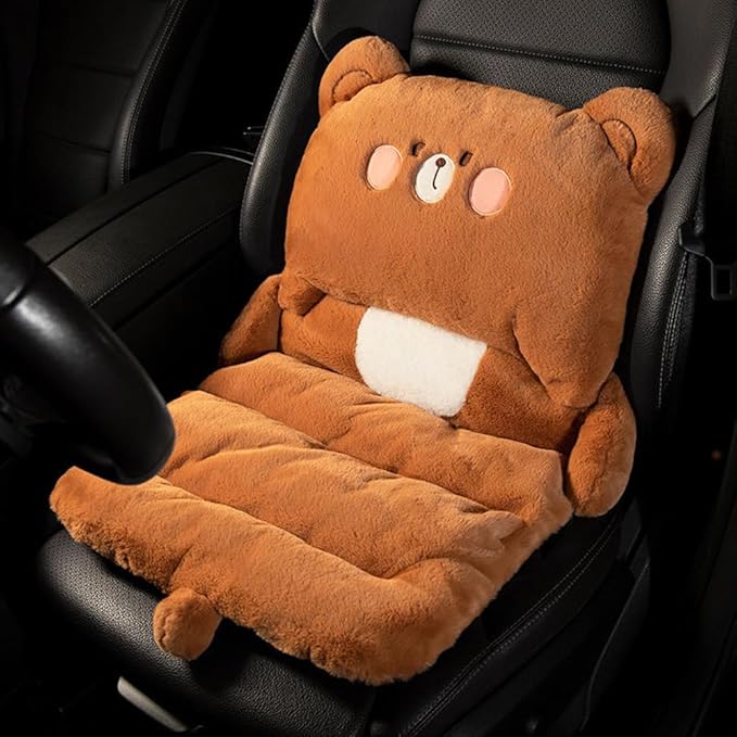 Cute Car Seat Cushion, Cartoon Plush Car Pillow for Driving Seat, Lumbar Support Pillow for Car with Anti-Slip Design, All-Season Car Headrest and Back Pillow for Cars, Chair, Wheelchair (Frog)