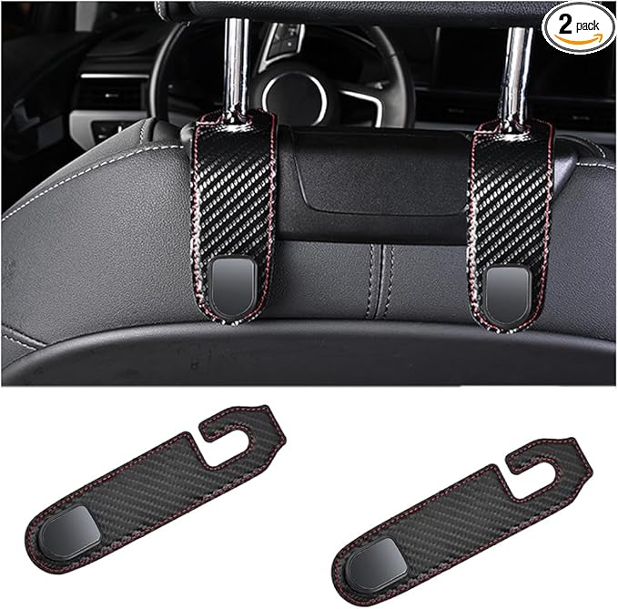 2PCS Car Headrest Hook, Leather Automotive Back Seat Hanger Holder Hooks Storage Organizer for Purse Drink Grocery Bag Coat Handbag, Vehicle Organize Accessories