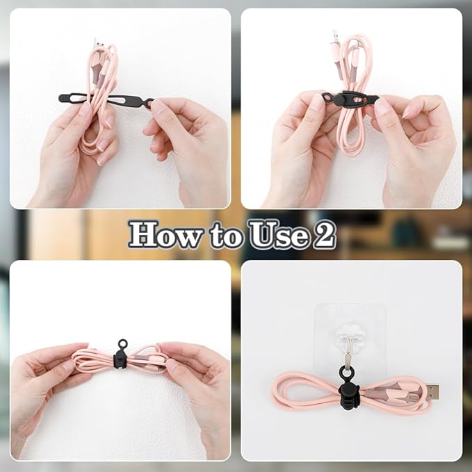 24Pcs Silicone Cable Ties, Reusable Cord Organizer for Charging Cords in Office, School, Home - Multipurpose Elastic Wraps