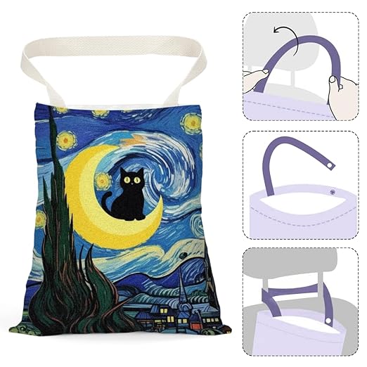 Pykfrhh Black Cat Car Trash Bag, Car Trash Bag Hanging, Waterproof Cars Back Seat Hanging Organizer and Storage Trash Bags for Vehicle Travelling Camping Moon Decor