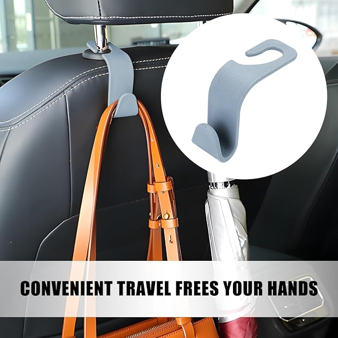 HZEL Car Seat Headrest Hook, 4PCS Vehicle Back Seat Hanger Hook for Purse Coat Umbrella, Multifunctional Auto Interior Storage Organizer Accessories, Universal for SUV RV Truck (Gray)